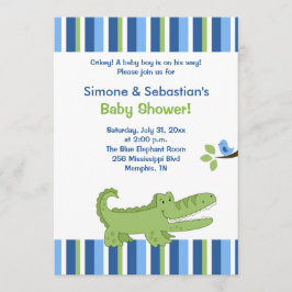 Alligator Baby shower Invitation Blue/Green 5x7 Kaart