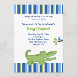 Alligator Baby shower Invitation Blue/Green 5x7 Kaart