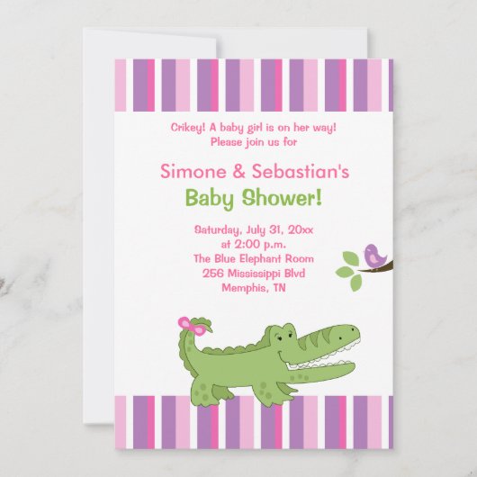 Alligator Baby shower Invitation Pink/Green 5x7 Kaart (Voorkant)