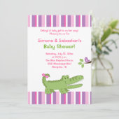 Alligator Baby shower Invitation Pink/Green 5x7 Kaart (Staand voorkant)