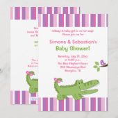 Alligator Baby shower Invitation Pink/Green 5x7 Kaart (Voorkant / Achterkant)
