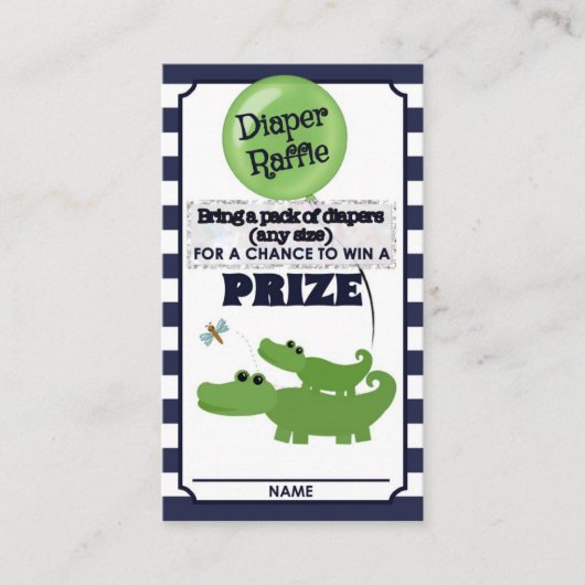 Alligator Baby shower LUIER RAFFLE TICKETS Blauw Informatiekaartje (Voorkant)