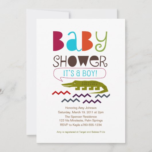 Alligator Baby Shower-uitnodigingen Kaart (Voorkant)