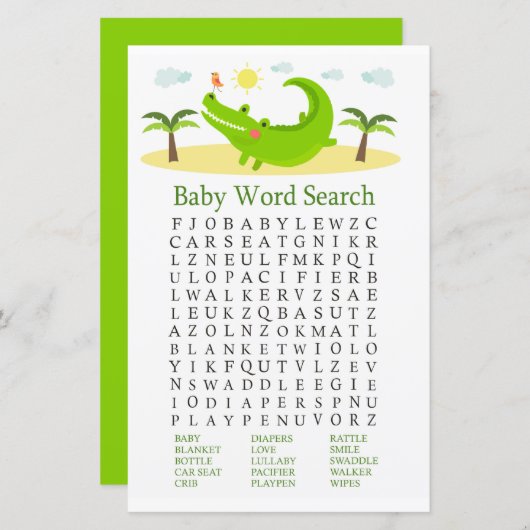 Alligator Baby shower Word Search Game (Voorkant / Achterkant)