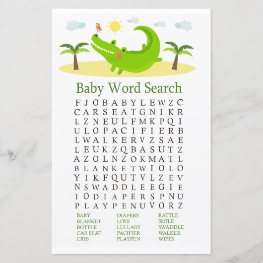 Alligator Baby shower Word Search Game (Voorkant)