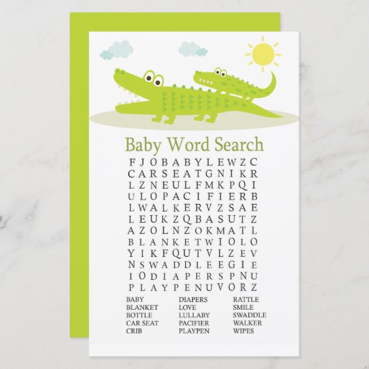 Alligator Baby shower Word Search Game (Voorkant / Achterkant)