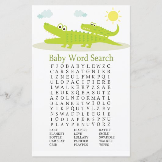 Alligator Baby shower Word Search Game (Voorkant)