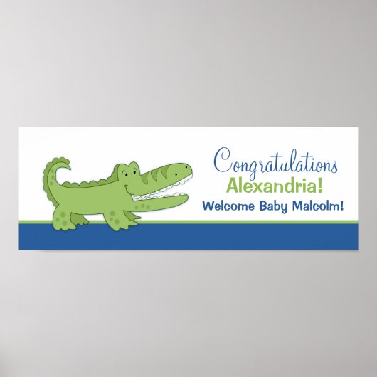 Alligator Banner Poster Print - blauw/groen (Voorkant)