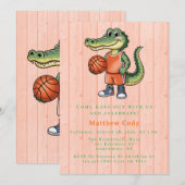 Alligator Basketbal verjaardagsfeestje voor jongen Kaart (Voorkant / Achterkant)