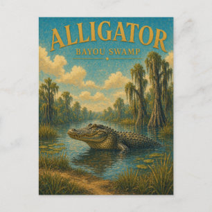Alligator Bayou Moeras Waterverf GeoSaga Briefkaart