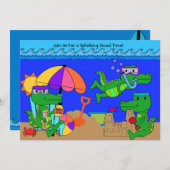 Alligator Beach Party Zwemmen Verjaardagsuitnodigi Kaart (Voorkant / Achterkant)