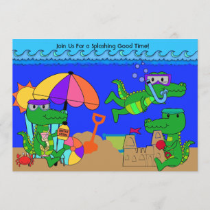 Alligator Beach Party Zwemmen Verjaardagsuitnodigi Kaart