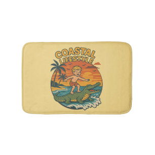 Alligator Beach Surfen   Retro Gator Coastal Surf Badmat