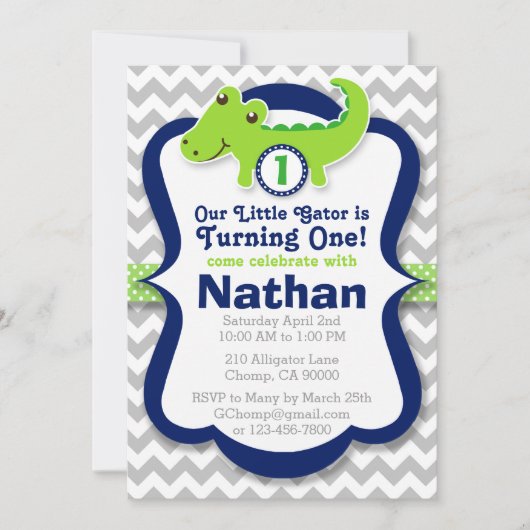 Alligator Birthday Invitation - Birthday Boy Gator Kaart (Voorkant)