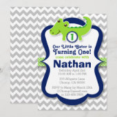 Alligator Birthday Invitation - Birthday Boy Gator Kaart (Voorkant / Achterkant)