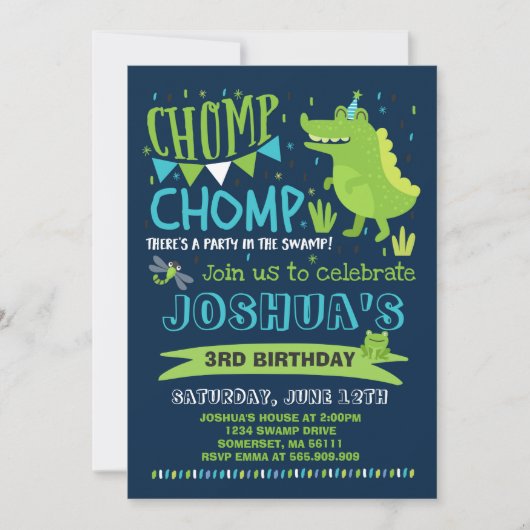 Alligator Birthday Invitation Crocodile Party Kaart (Voorkant)