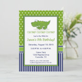 Alligator Birthday Party Invitation Blue en Green Kaart (Staand voorkant)