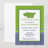 Alligator Birthday Party Invitation Blue en Green Kaart (Voorkant / Achterkant)