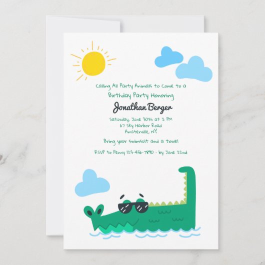 Alligator Birthday Party Invitation Kaart (Voorkant)