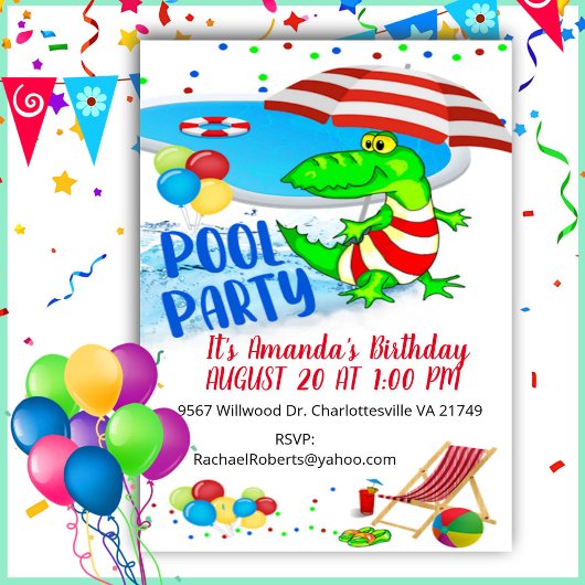 Alligator Birthday Party Invitation Kaart