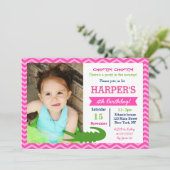 Alligator Birthday Party Invitations for Girl Kaart (Staand voorkant)