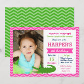 Alligator Birthday Party Invitations for Girl Kaart (Voorkant / Achterkant)