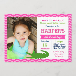 Alligator Birthday Party Invitations for Girl Kaart