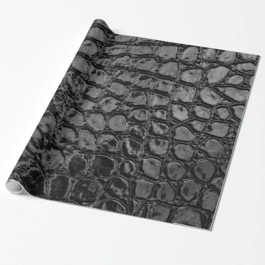 Alligator Black Faux Leather Cadeaupapier (Uitgerold)