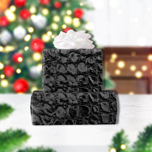 Alligator Black Faux Leather Cadeaupapier