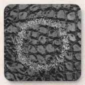 Alligator Black Faux Leather | Uw Logo Bier Onderzetter (Voorkant)