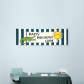 Alligator Blauw en Wit Nautisch Verjaardagsbanner Spandoek (Beurs)