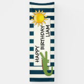 Alligator Blauw en Wit Nautisch Verjaardagsbanner Spandoek (Verticaal)