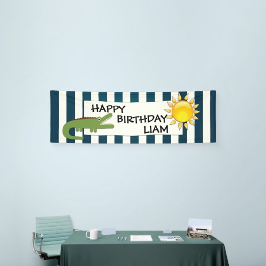 Alligator Blue en White Nautical Birthday Banner (Beurs)