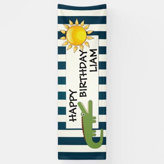 Alligator Blue en White Nautical Birthday Banner (Verticaal)