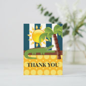 Alligator Blue Yellow Birthday Party Bedankt Briefkaart (Staand voorkant)