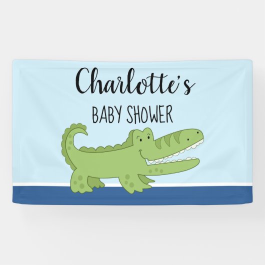 Alligator Boy Baby shower Green Blue Signage Spandoek (Horizontaal)