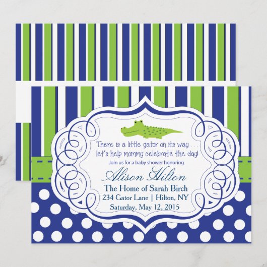 ALLIGATOR BOY BABY SHOWER UITNODIGEN KAART (Voorkant / Achterkant)