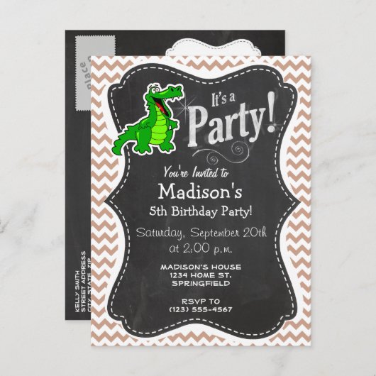Alligator; Brown Chevron Uitnodiging Briefkaart (Voorkant / Achterkant)