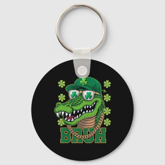 Alligator Bruh St. Patrick's Day Shamrock Ierse Ma Sleutelhanger (Voorkant)