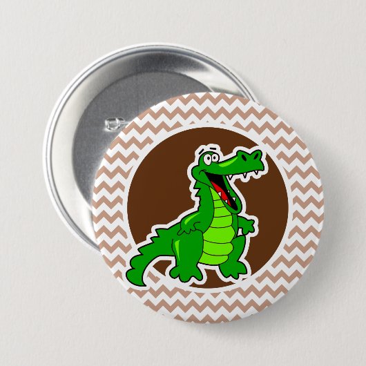 Alligator; bruine Chevron Ronde Button 7,6 Cm (Voorkant /achterkant)