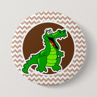 Alligator; bruine Chevron Ronde Button 7,6 Cm