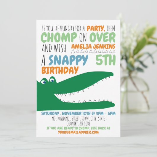 Alligator Chomp, Chevron verjaardagsfeestje uitnod Kaart (Staand voorkant)