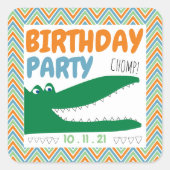 Alligator Chomp, Chevron verjaardagsfeestje Vierkante Sticker (Voorkant)