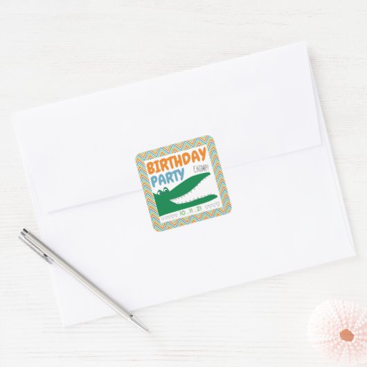 Alligator Chomp, Chevron verjaardagsfeestje Vierkante Sticker (Envelop)
