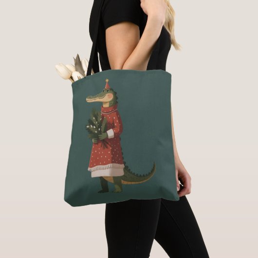 Alligator Christmas Crocodile Lover Holiday Funny  Tote Bag (Dichtbij)