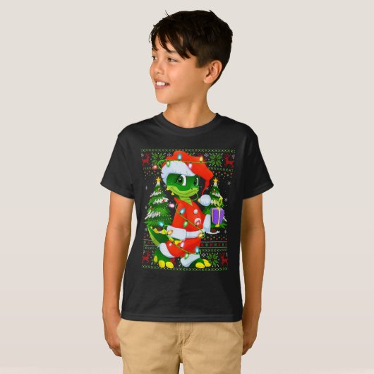 Alligator Christmas Lights Santa Costume Ugly Xmas T-shirt (Voorkant volledig)