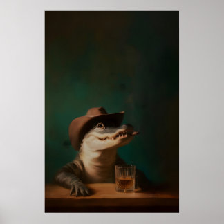 Alligator Cowboy Kunstprint, Surreal Dier Western Poster