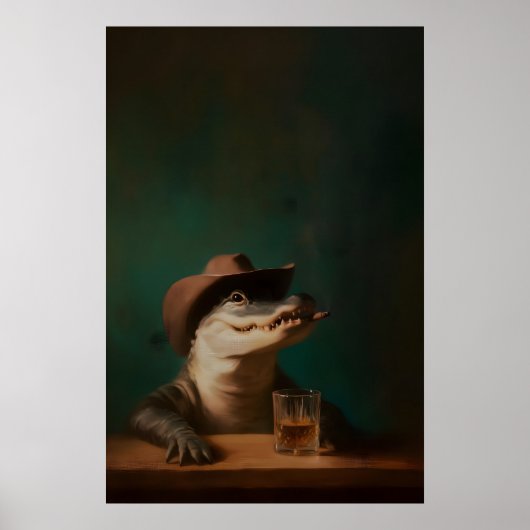 Alligator Cowboy Kunstprint, Surreal Dier Western Poster (Voorkant)