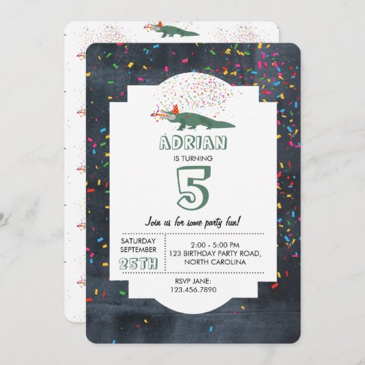 Alligator Crocodile - Animals Birthday Party Kaart (Voorkant / Achterkant)