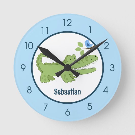 Alligator Crocodile Blue Bird Cute Oerwoud Nursery Ronde Klok (Voorkant)